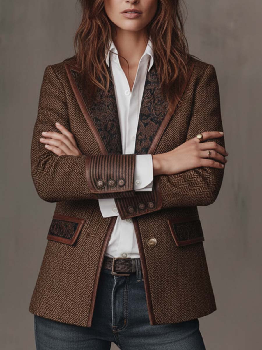 Francesca | Blazer con Inserti Stampati a Spina di Pesce