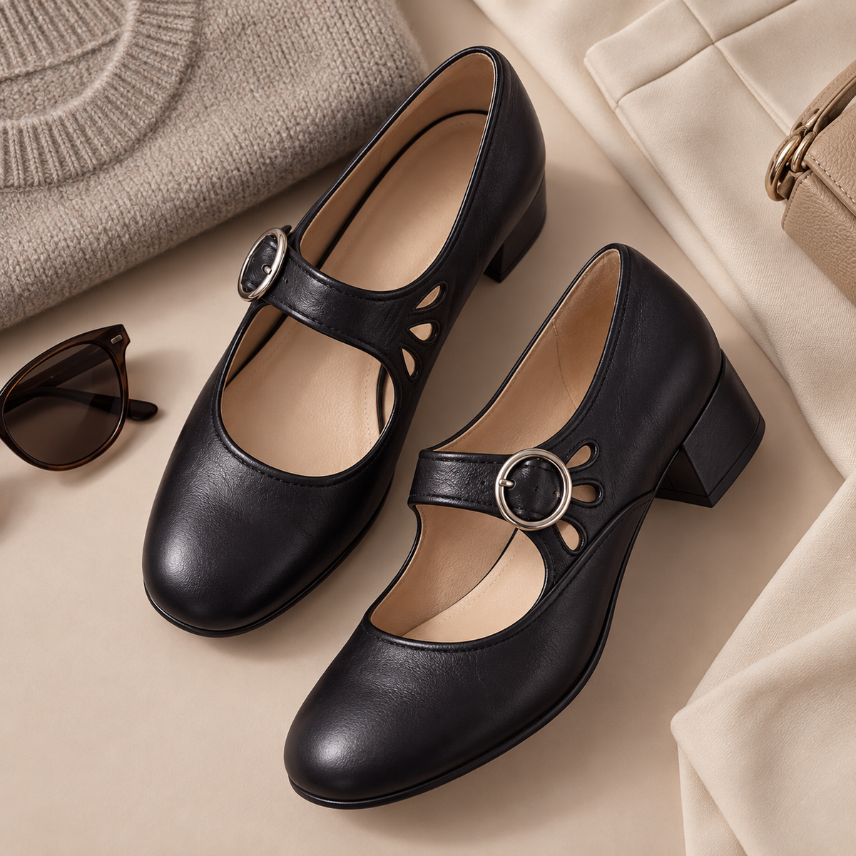 Marion | Zapatos de salón cómodos con correa y tacón ancho