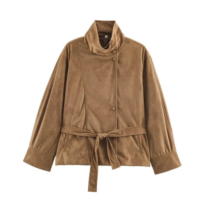 Chaqueta de efecto ante con cinturón