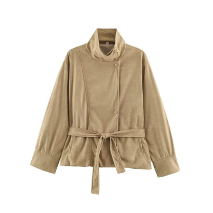 Chaqueta de efecto ante con cinturón