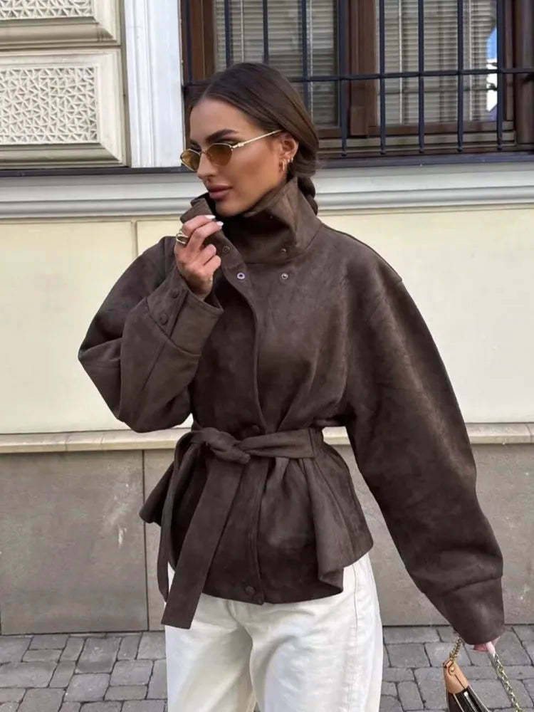 Chaqueta de efecto ante con cinturón