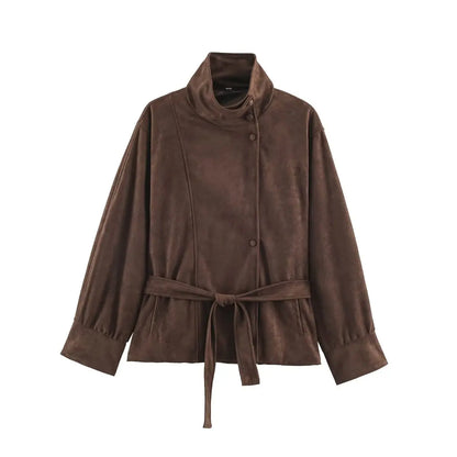 Chaqueta de efecto ante con cinturón