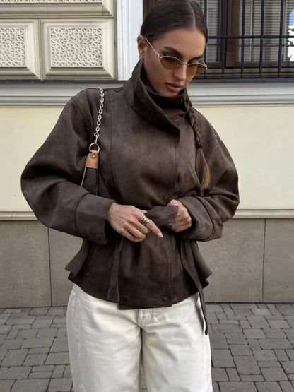 Chaqueta de efecto ante con cinturón