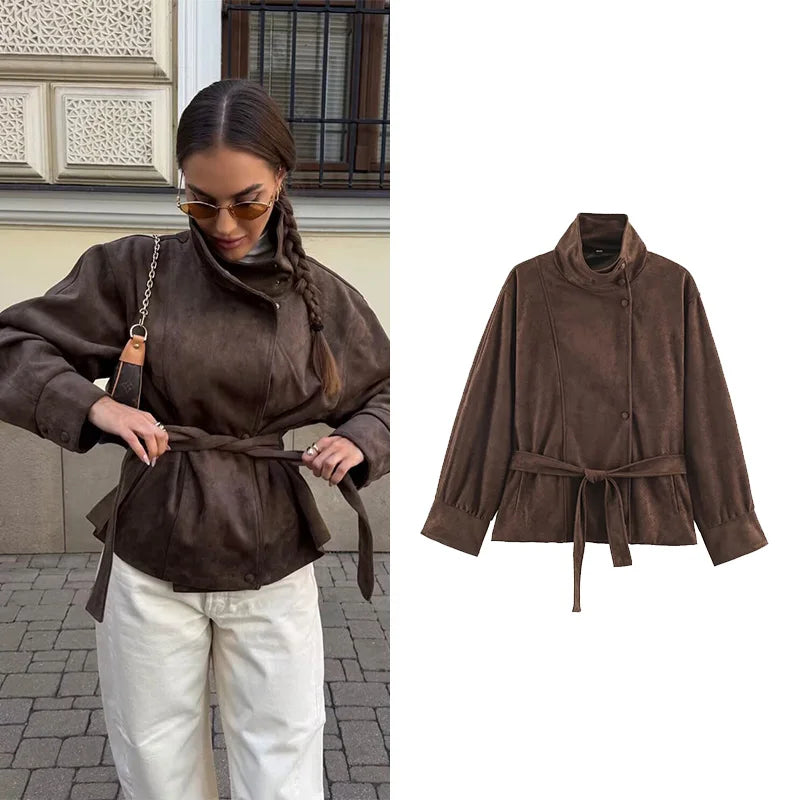 Chaqueta de efecto ante con cinturón