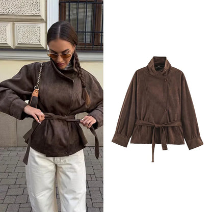 Chaqueta de efecto ante con cinturón