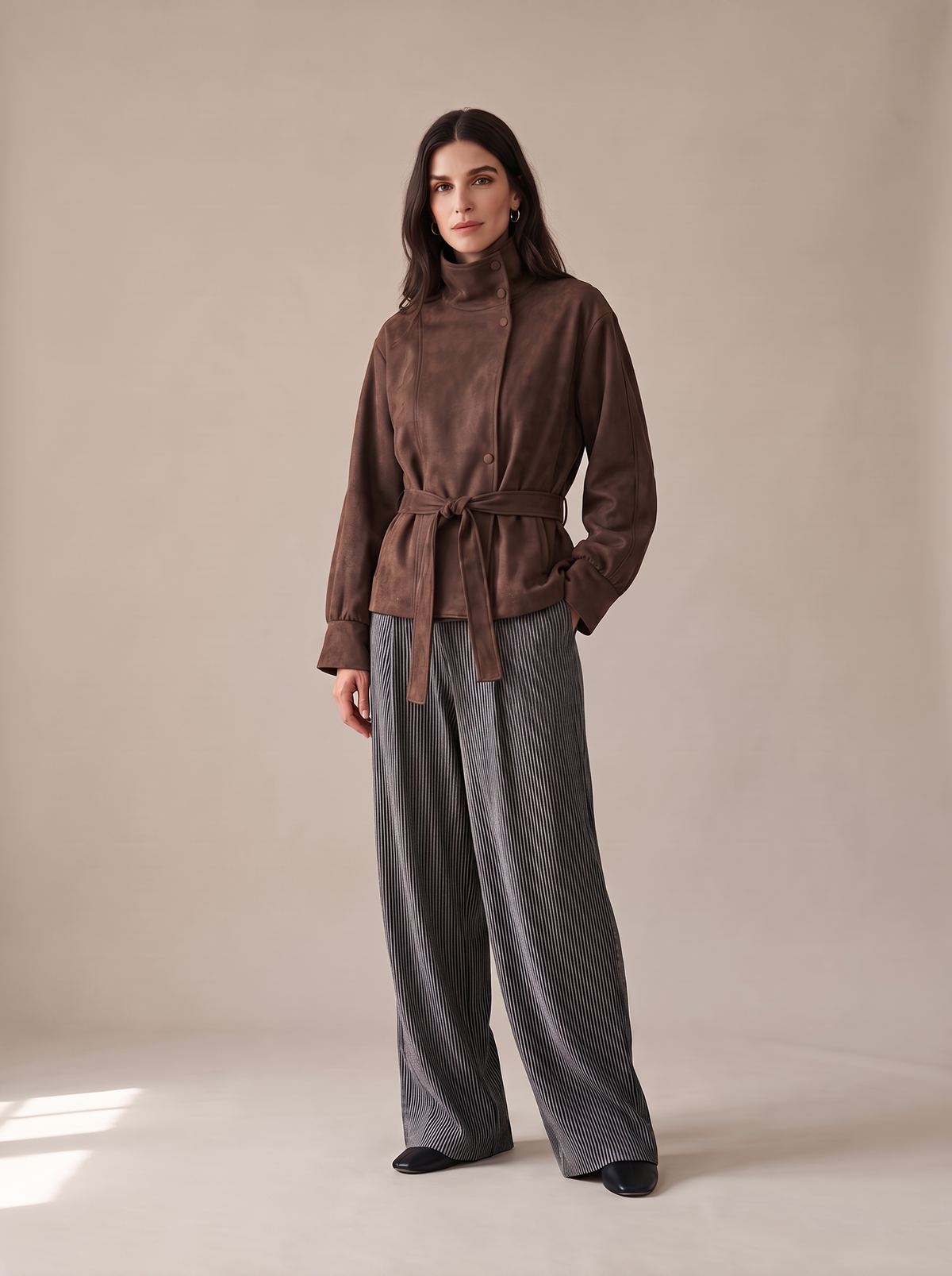 Chaqueta de efecto ante con cinturón
