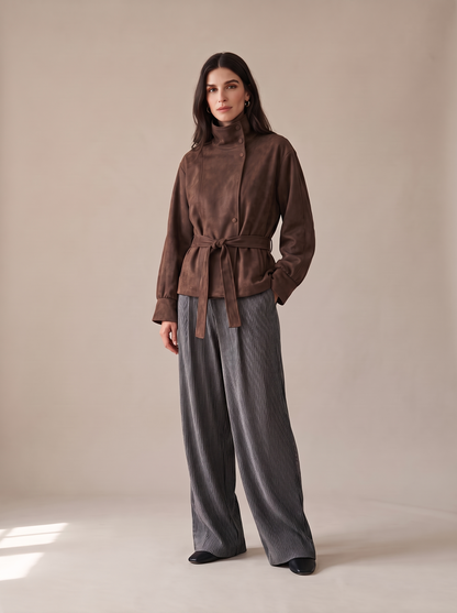 Chaqueta de efecto ante con cinturón