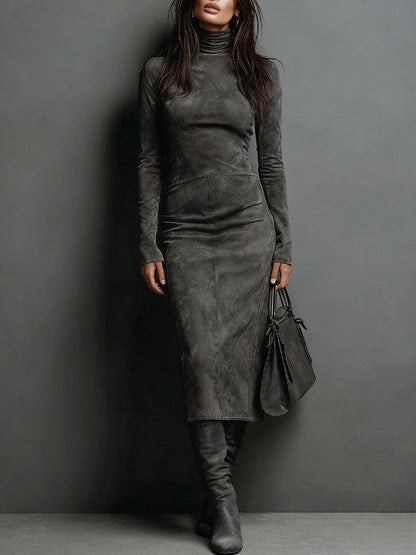 Lorène | Vestido midi marrón de efecto ante